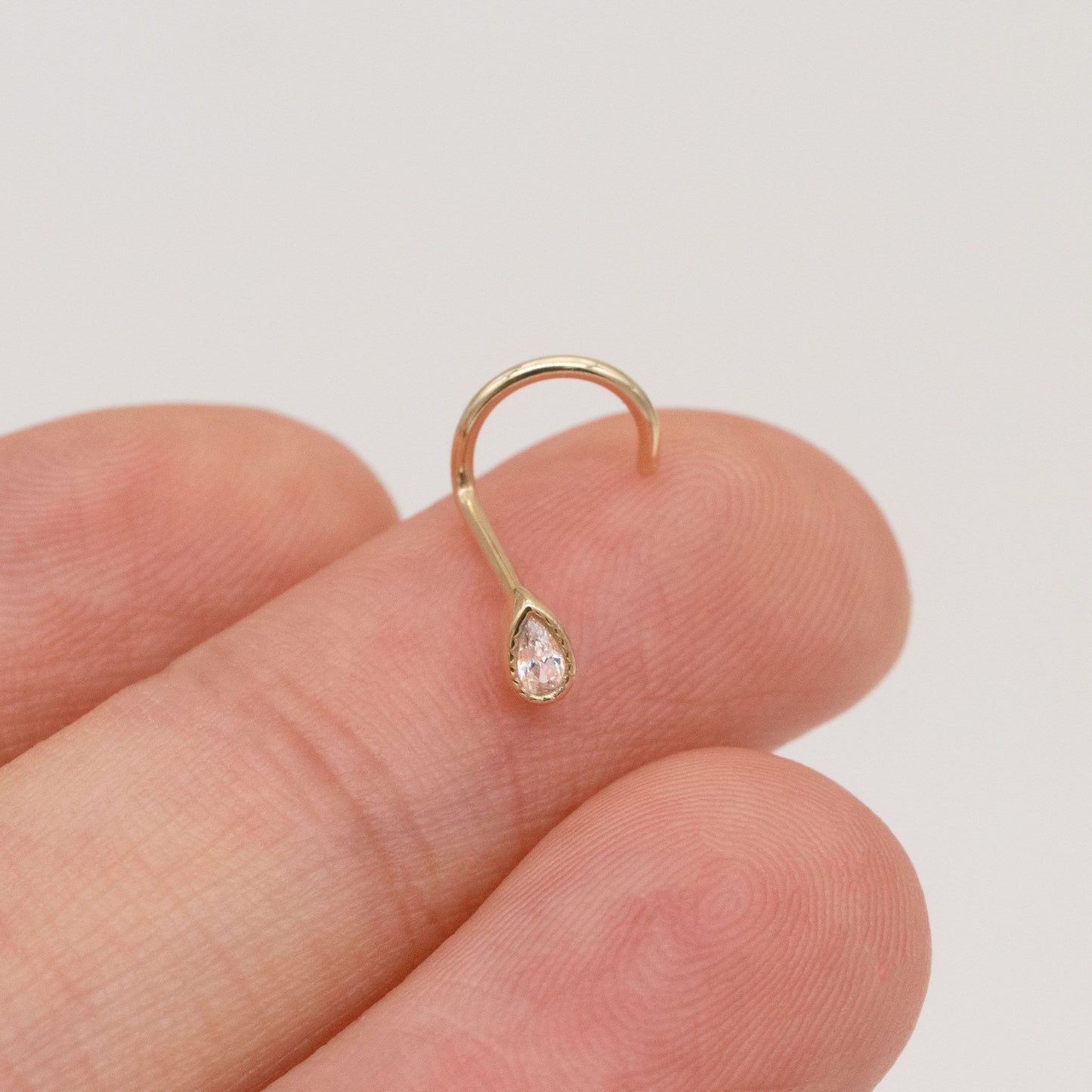 14K Solid Gold Tiny Teardrop Nose Ring 20g Dainty Screw Back Gift