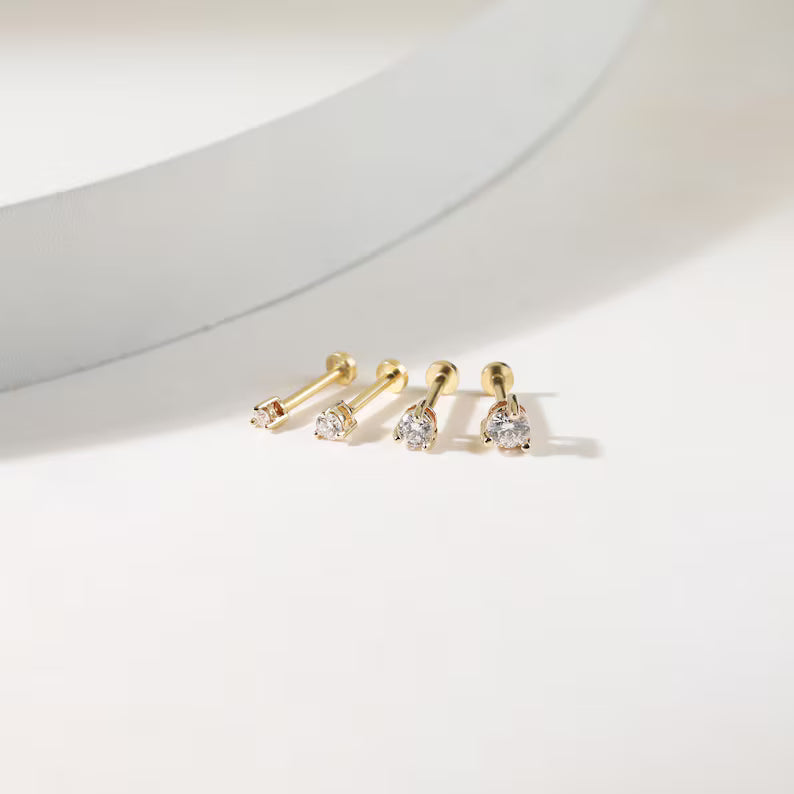 14K Solid Gold Diamond Tiny Cartilage Stud