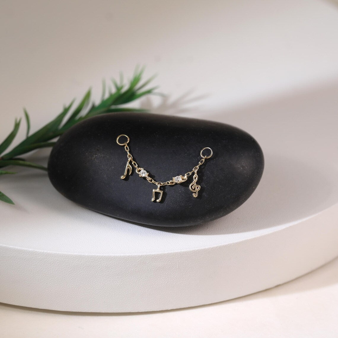 14K Solid Gold Musical Notes Chain Piercing