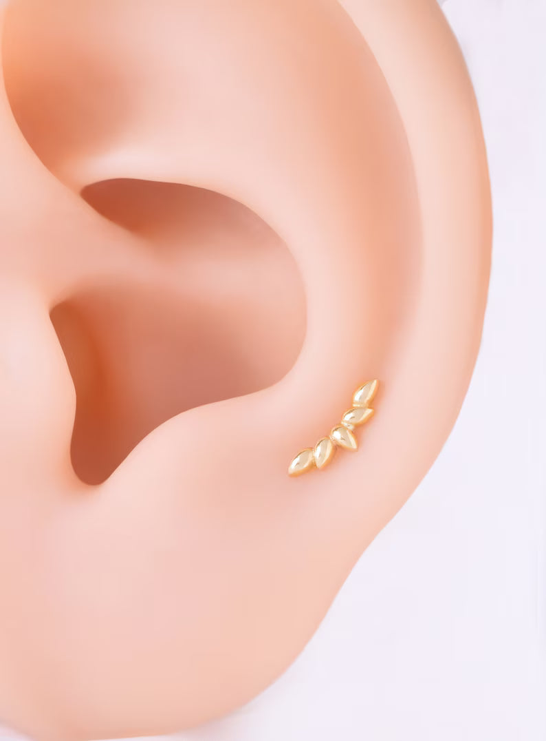 14K Gold Foliage Flat Back Stud