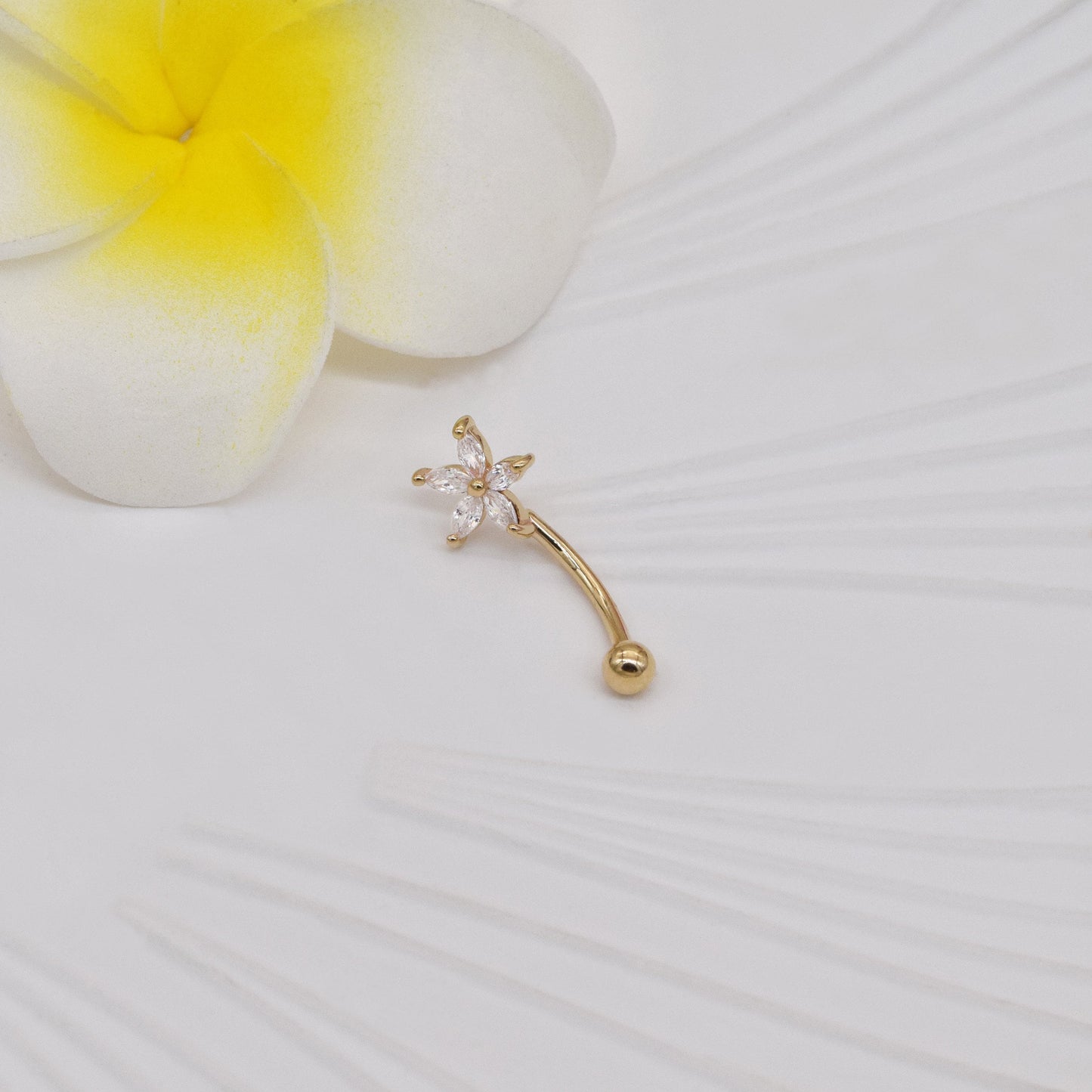 14K Gold Flower Rook 16g Navel Ring