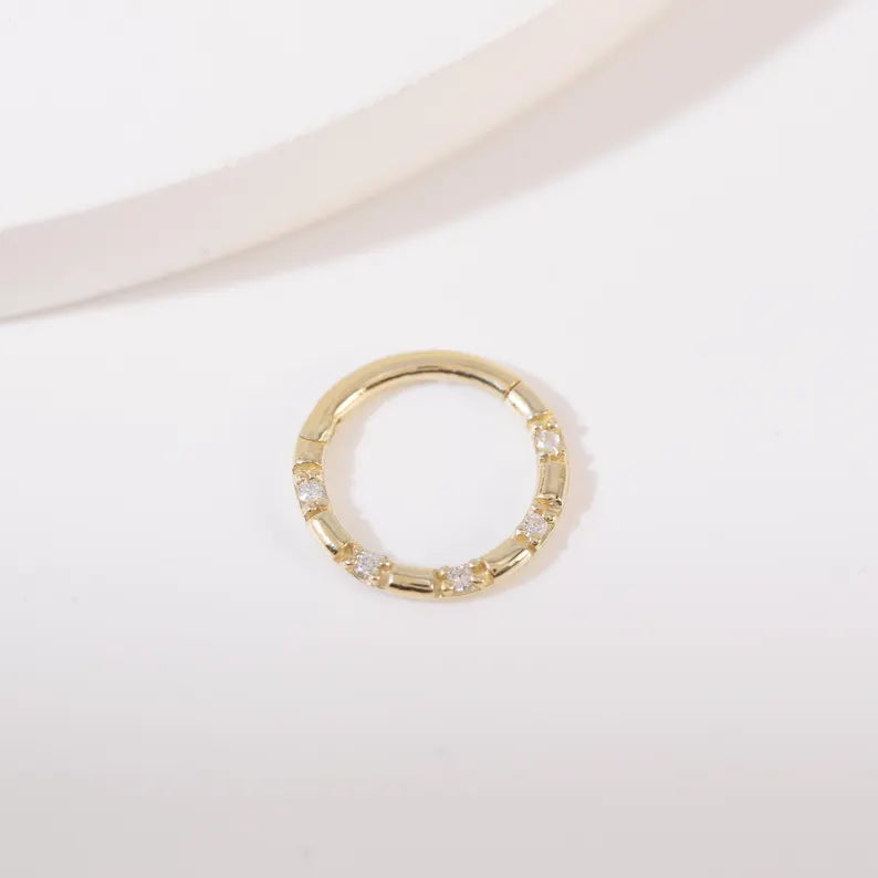 14K Gold Diamond Septum Clicker Ring