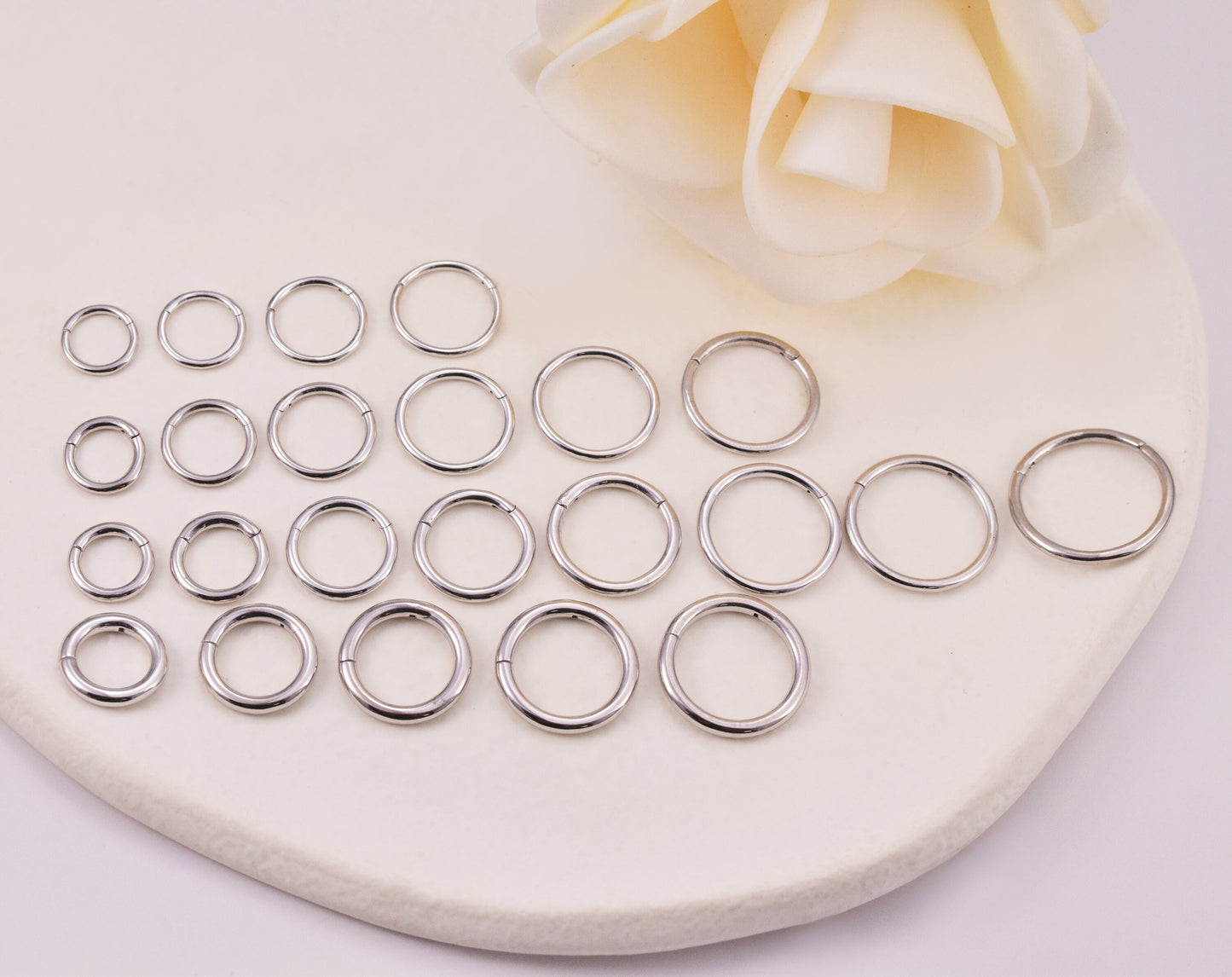 14K Solid White Gold Hinged Hoop Earring 16G 18G