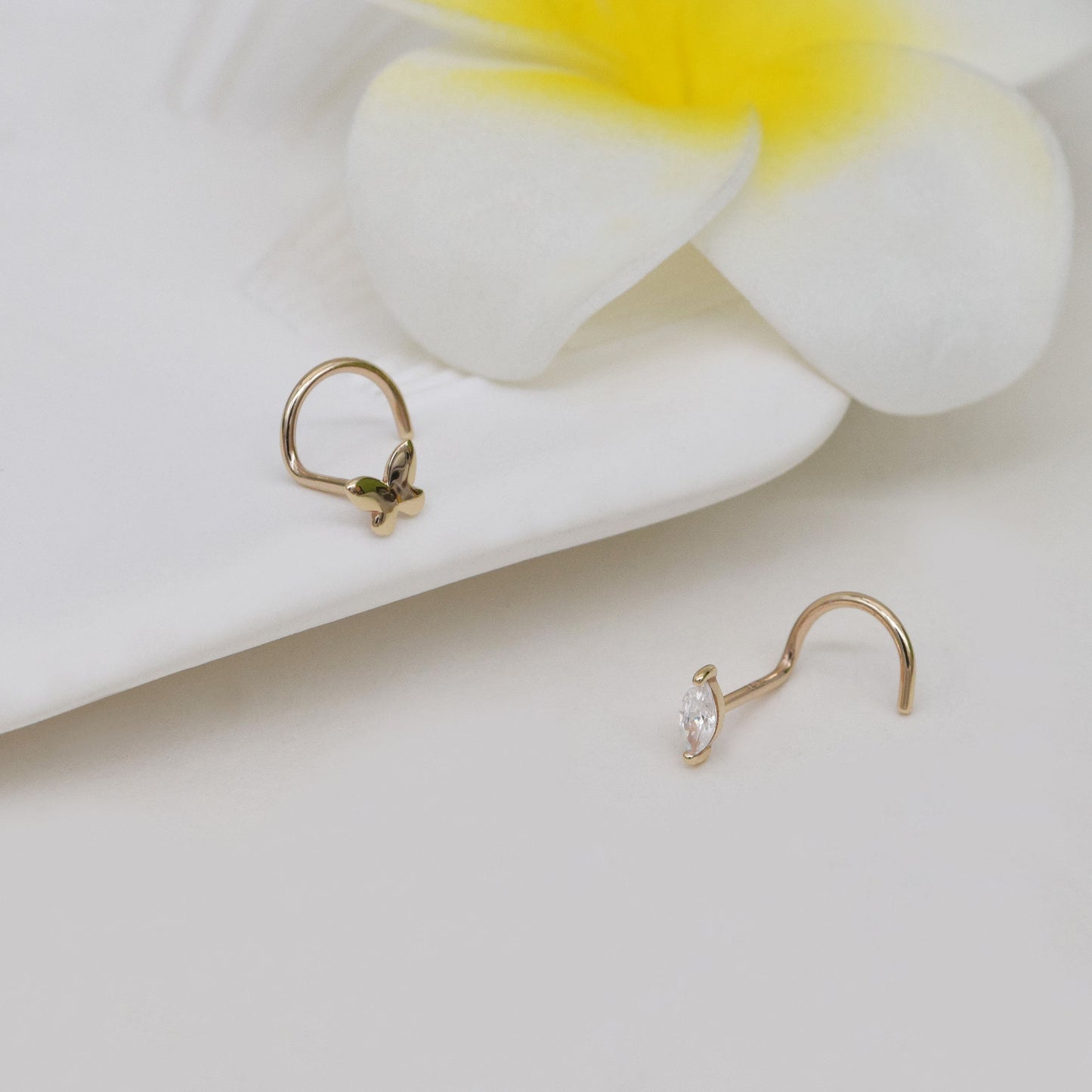 14K Solid Gold Butterfly Nose Ring 20G