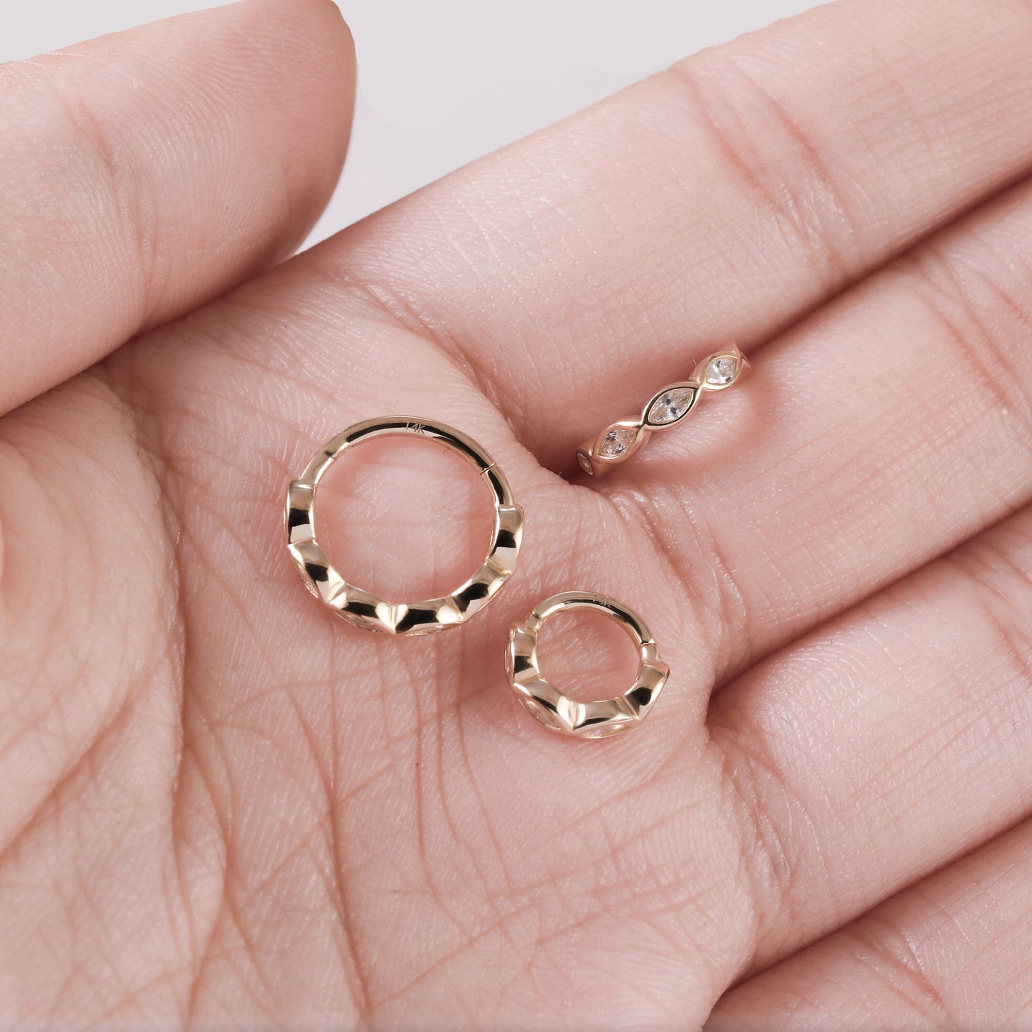 14K Solid Gold Marquise Clicker Helix Daith Rook Nose Hoop 16g