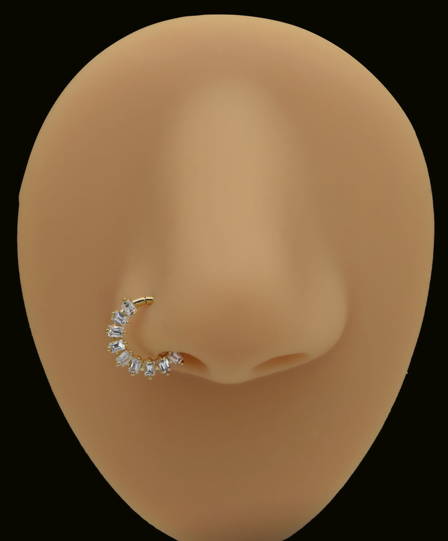 14K Solid Gold Baguette Zircon Hoop Earring 18g