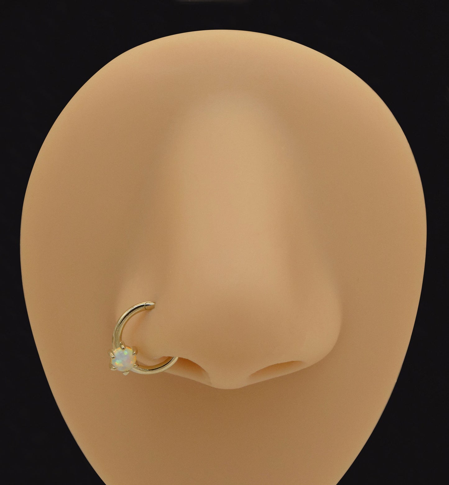 14K Solid Gold Opal Septum Hoop 16g