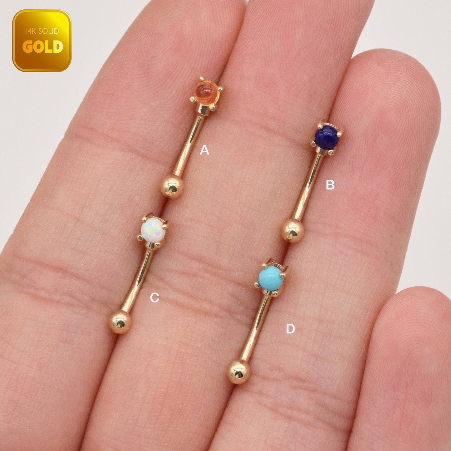 14K Solid Gold Gemstone Rook Earring Turquoise Citrine Lapis Opal 16g