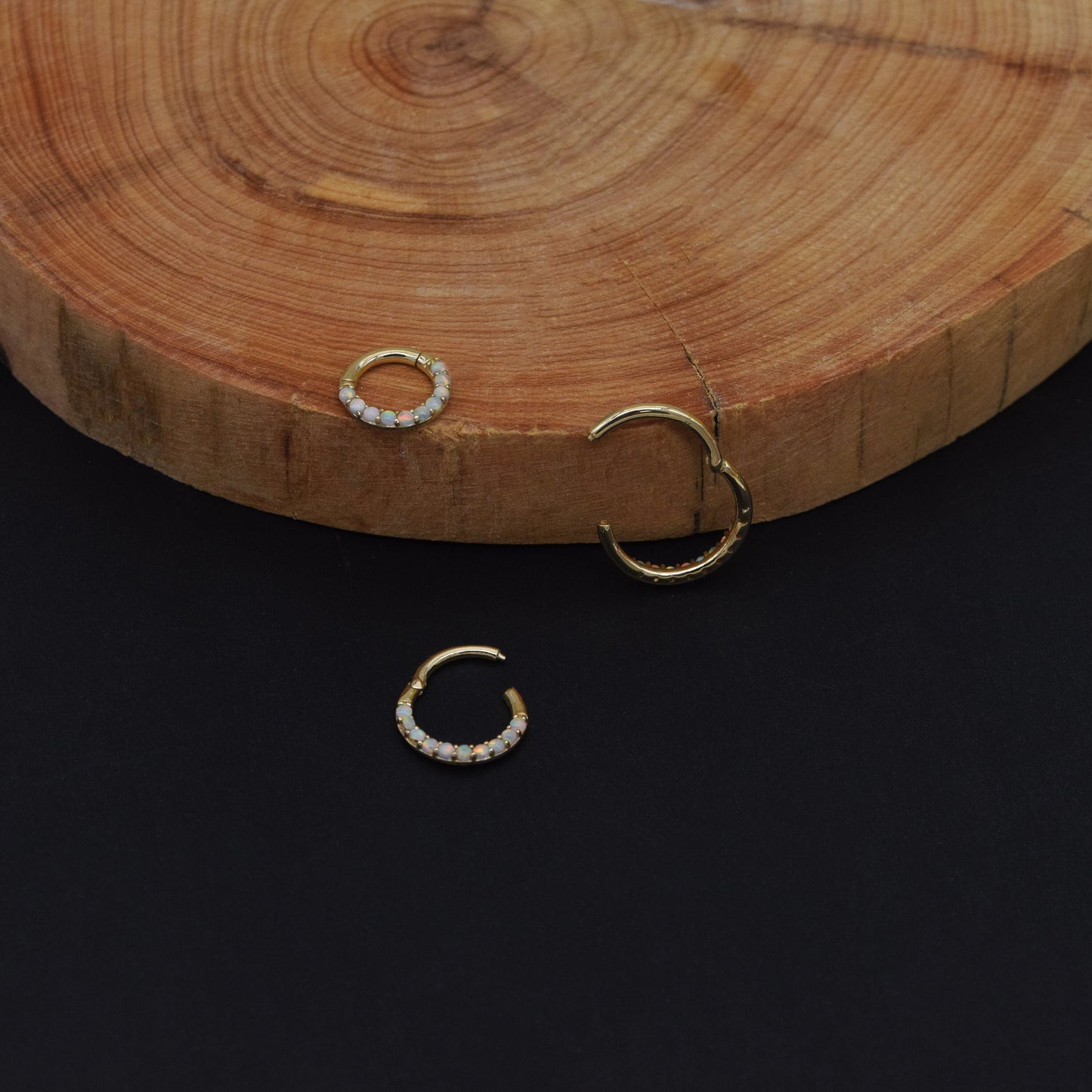 14K Solid Gold Opal Septum Ring Cartilage Hoop 16g 6/8/10mm