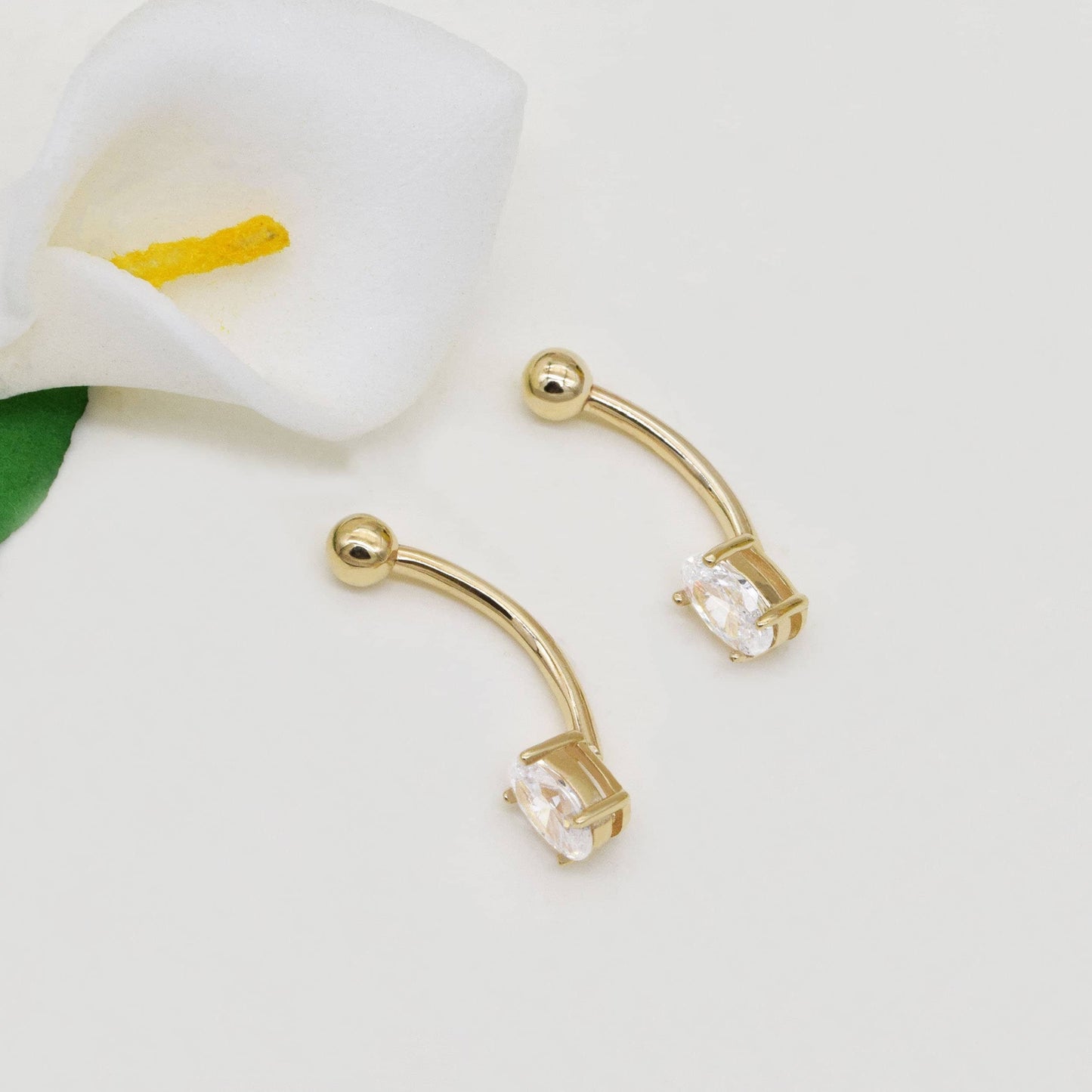 14K Solid Gold Diamond Rook Earring Curved Barbell Navel Daith Eyebrow Ring 16g Gift