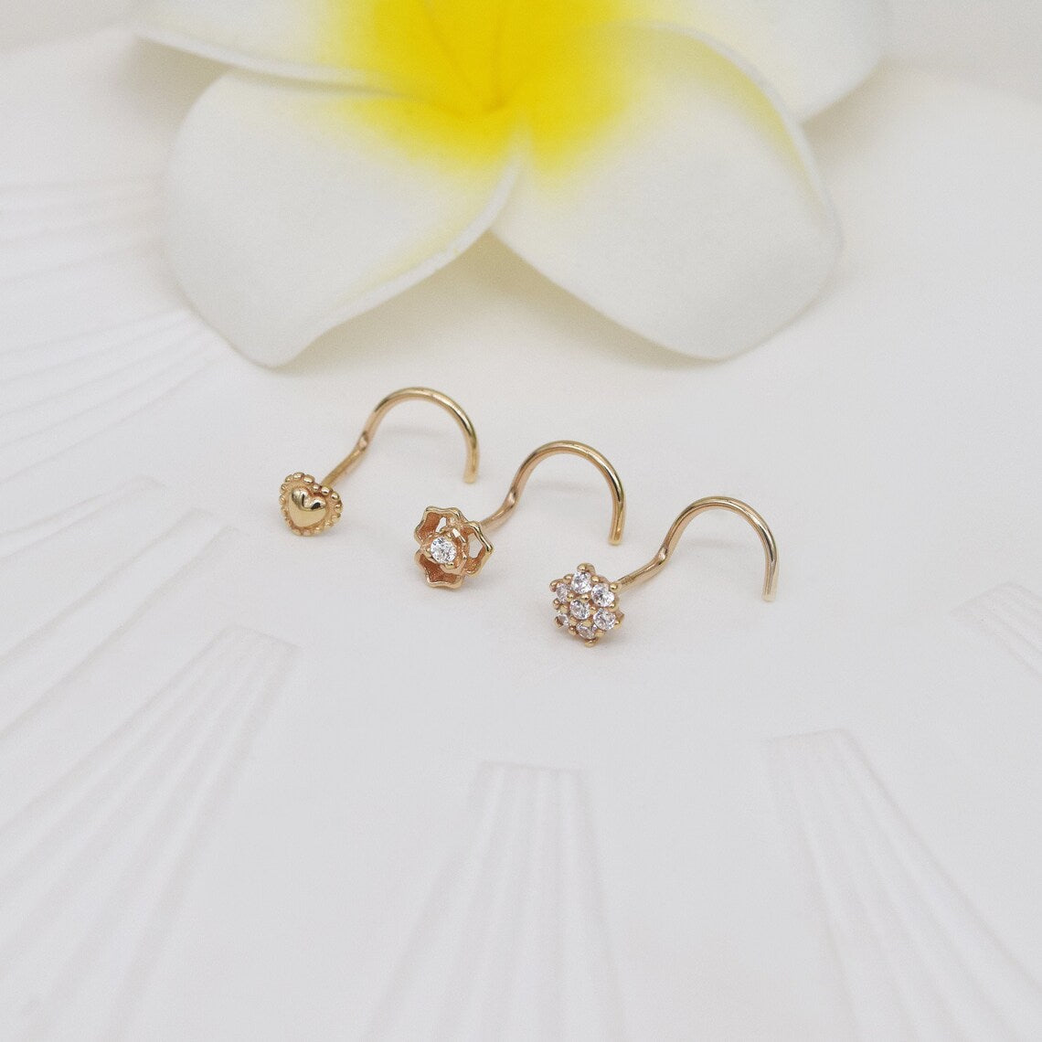 14K Solid Tiny Diamond Nose Piercing 20g