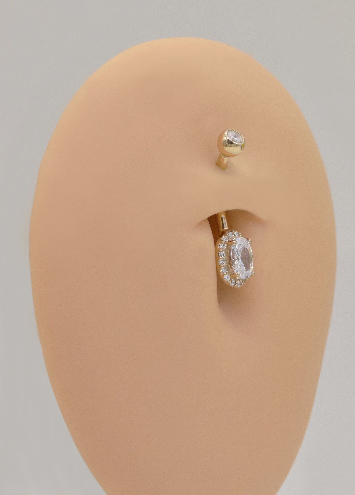 14K Solid Gold Diamond Belly Button Ring 14g Oval Navel Piercing 14g