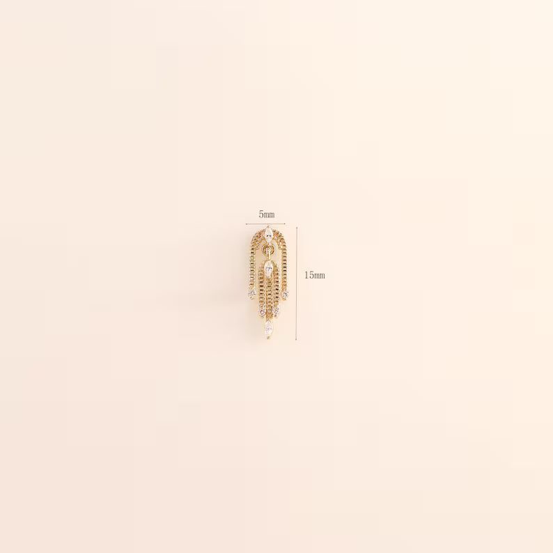 14K Gold Waterfall Chain Cartilage Earring Flat Back