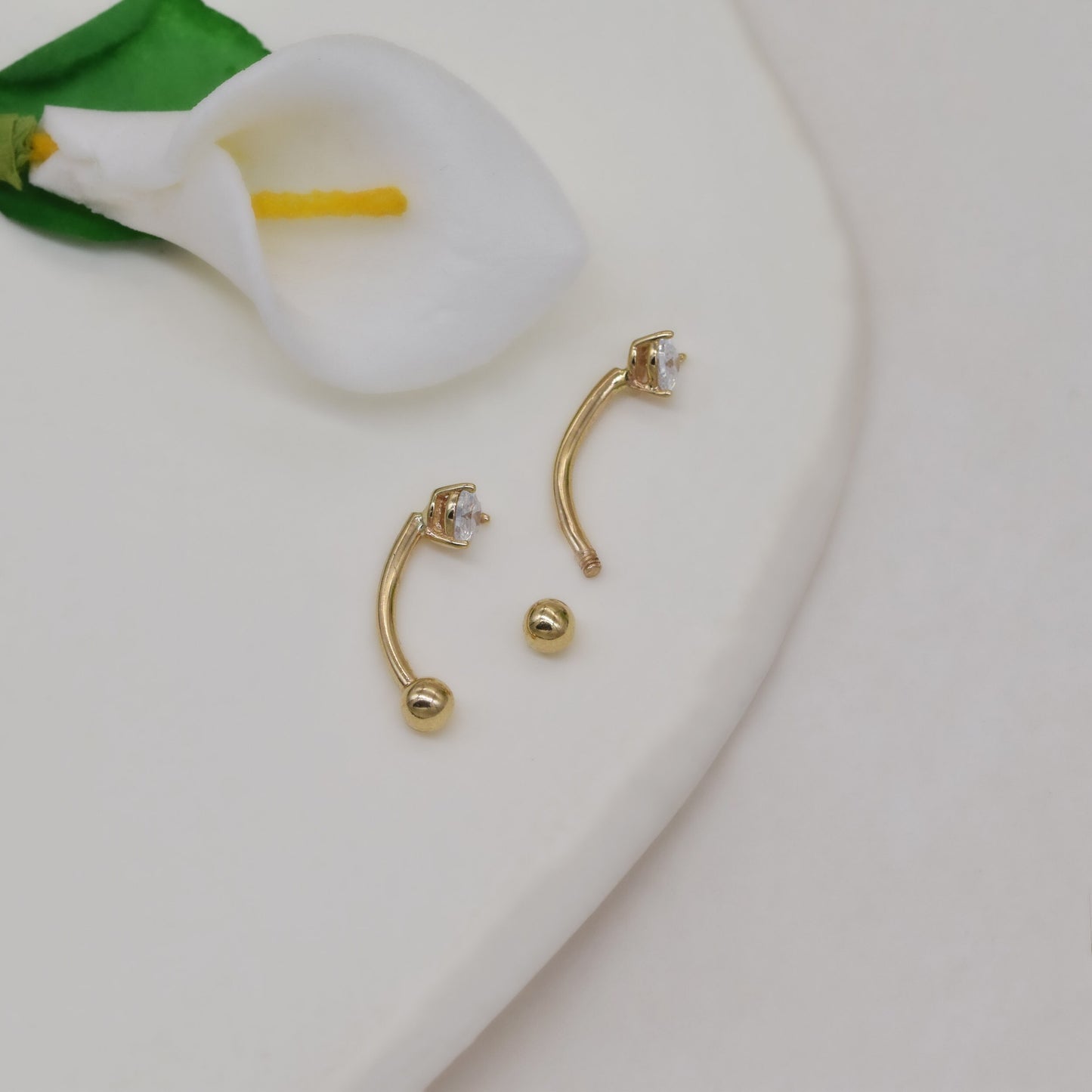 14K Solid Gold Heart Rook Earring Curved Barbell 16g