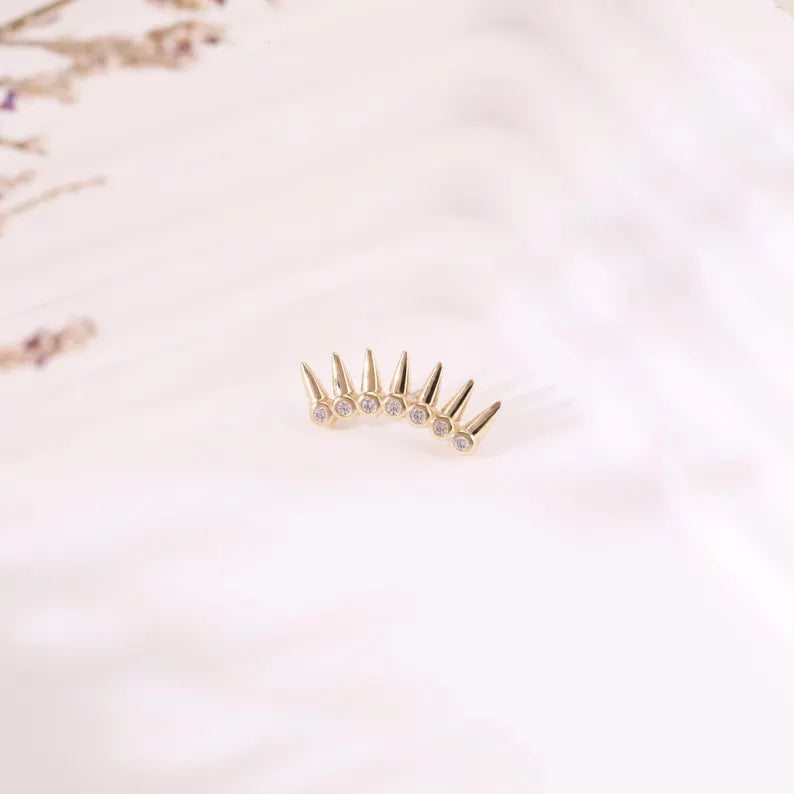 14k Gold Curved Bar Gothic Helix Conch Stud