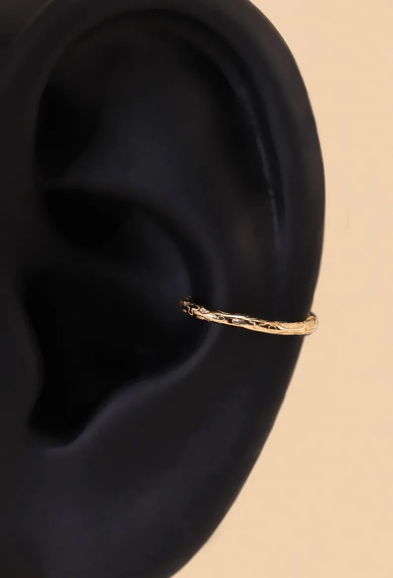 14K Gold Petal Hinged Hoop Nose Ring 16g