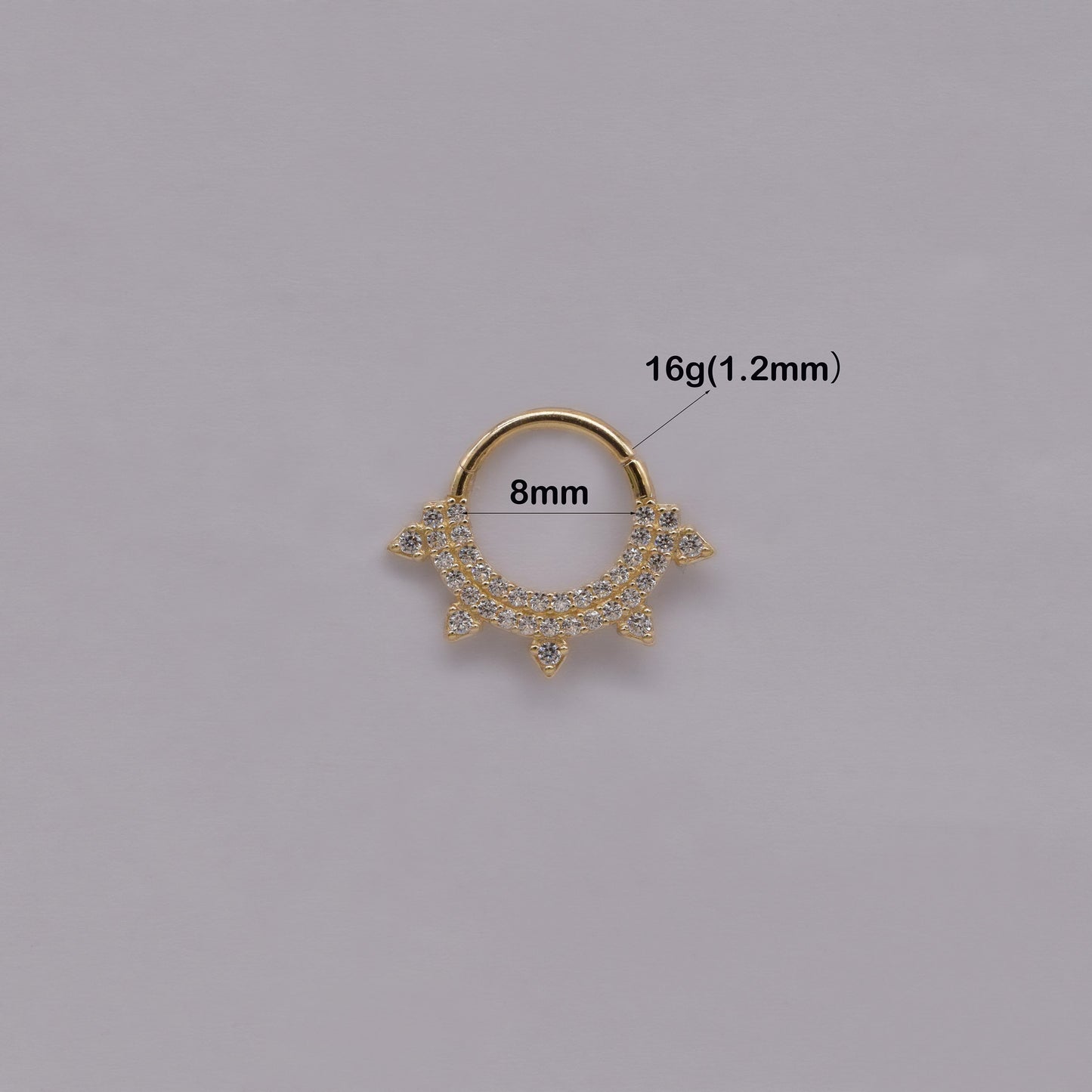 14K Gold Cubic Zirconia Diamond Sunshine Hoop 16G