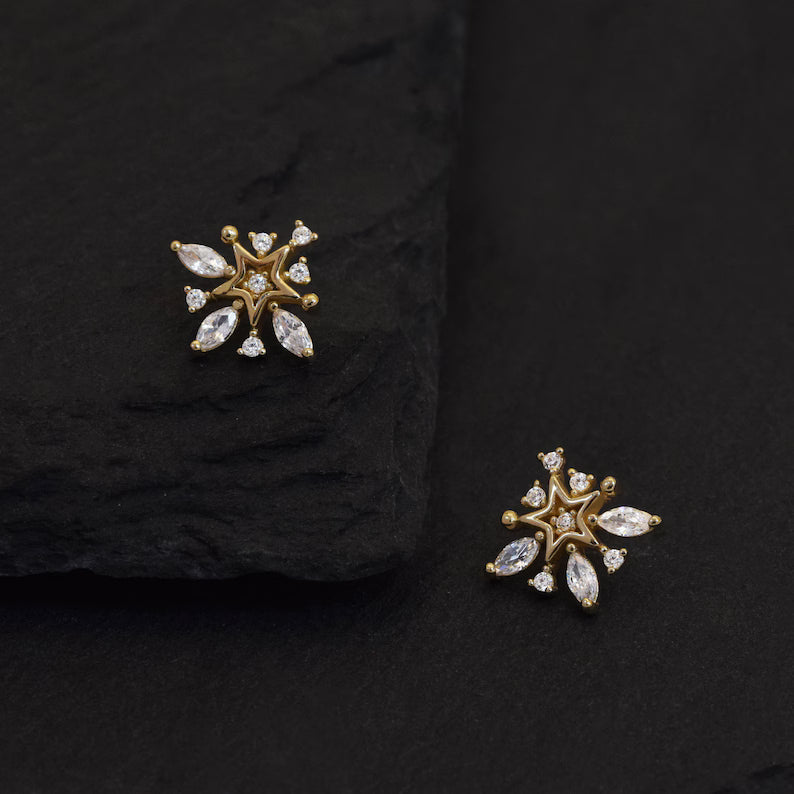 14K Gold Snowflake Cartilage Stud