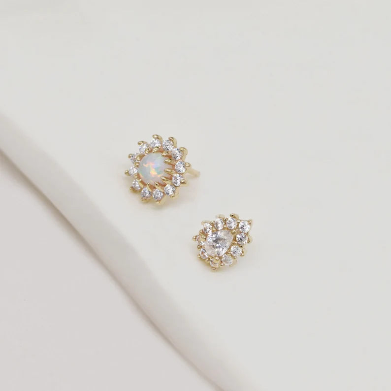 14K Gold Opal Sunflower Stud Cartilage Earring