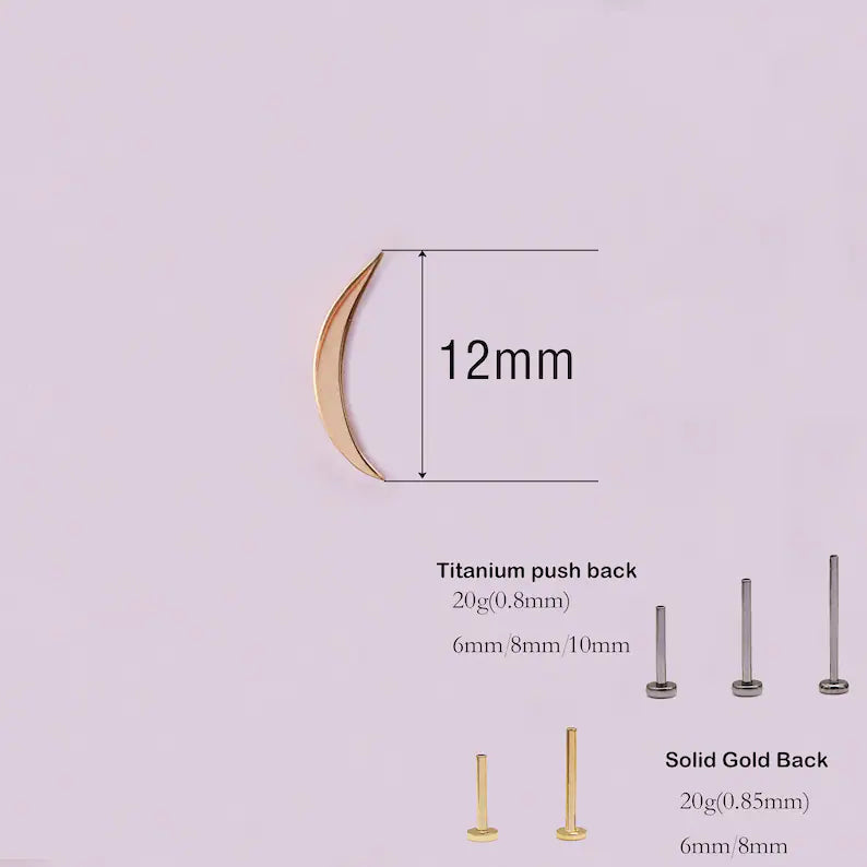 14K Solid Gold Moon Bar Stud