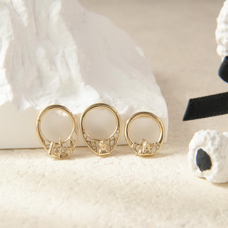14K Gold Cityscape Septum Hoop Clicker 16G
