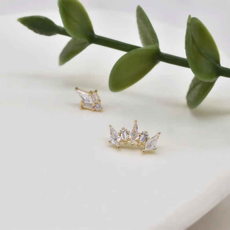 14K Solid Gold Geometric Climber Stud