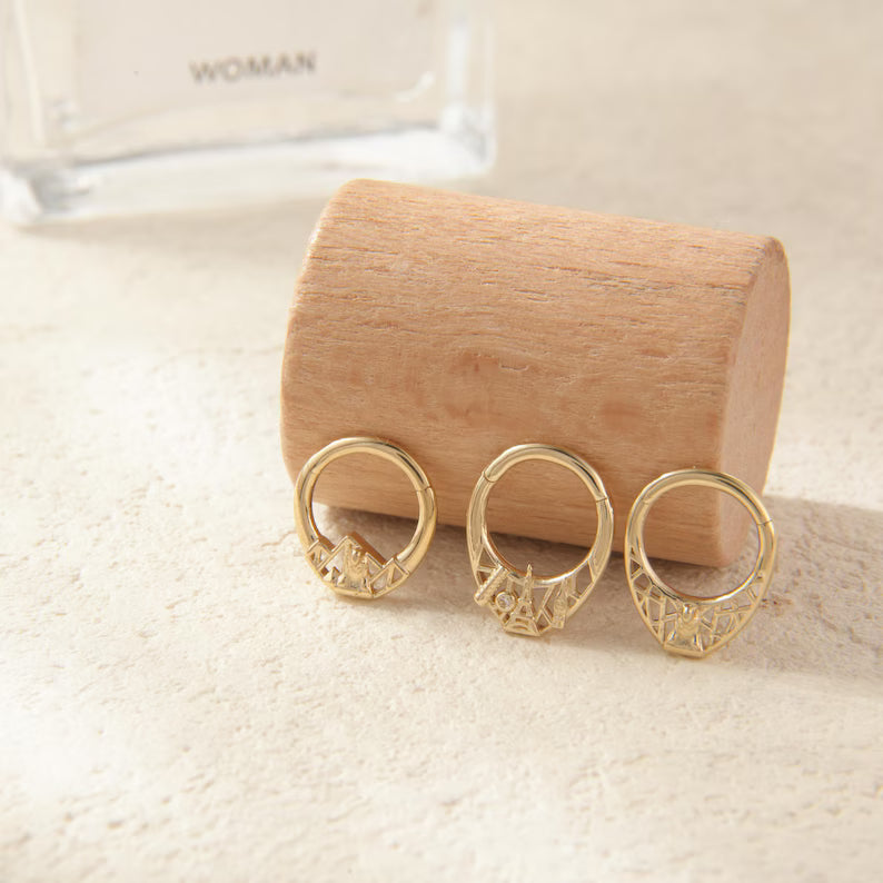 14K Gold Cityscape Septum Hoop Clicker 16G