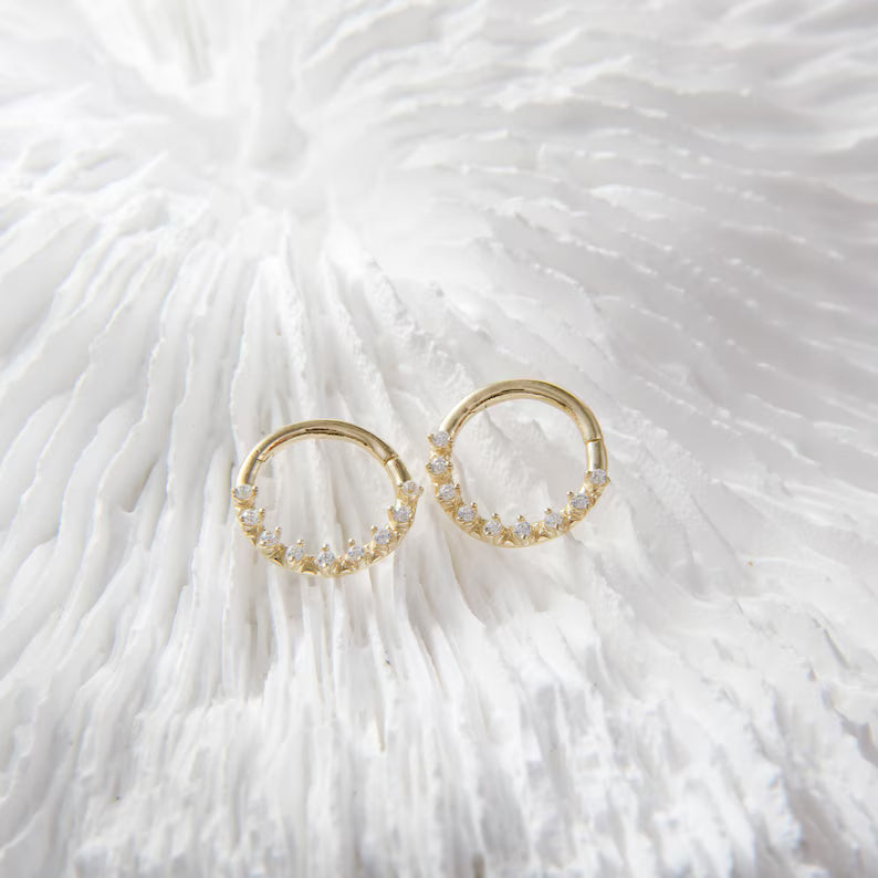 14K Gold Pave Sparkle Septum Hoop 16G 8mm