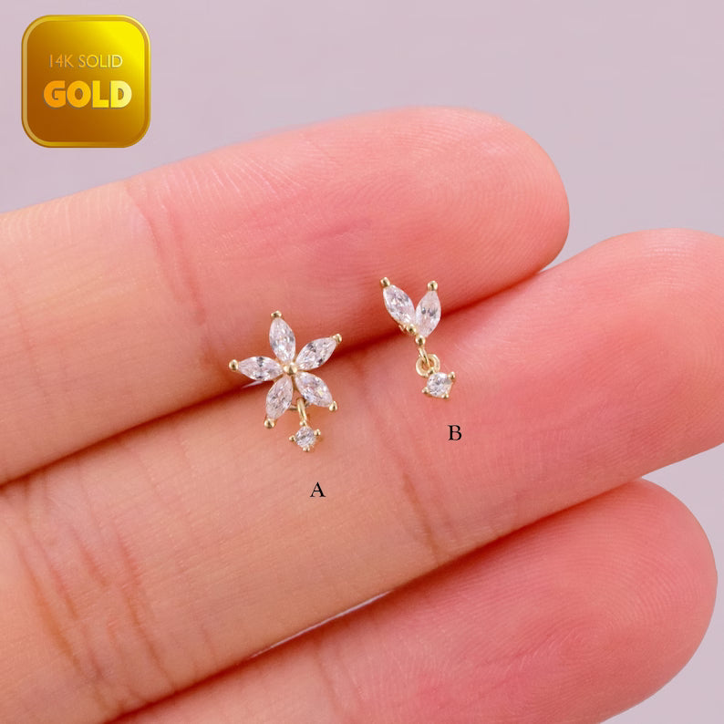 14K Gold Tragus Conch Drop Earring