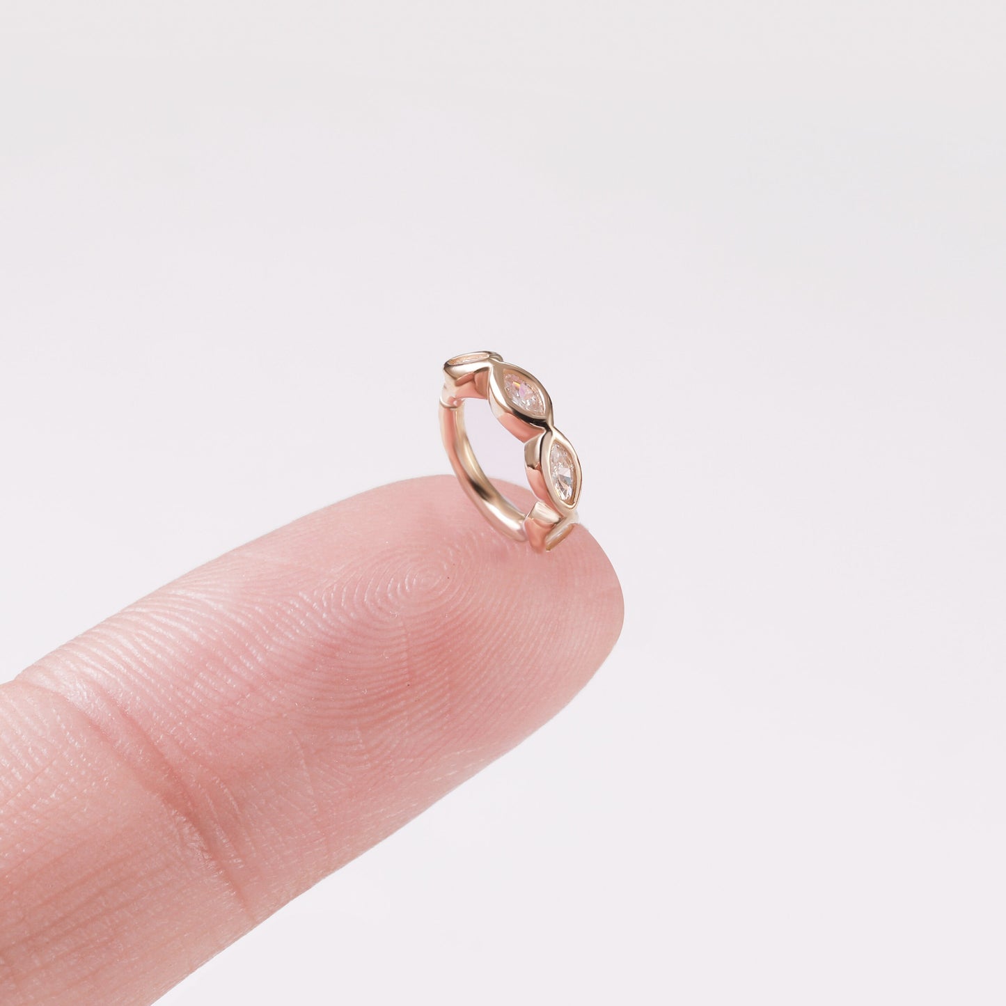 14K Solid Gold Marquise Clicker Helix Daith Rook Nose Hoop 16g