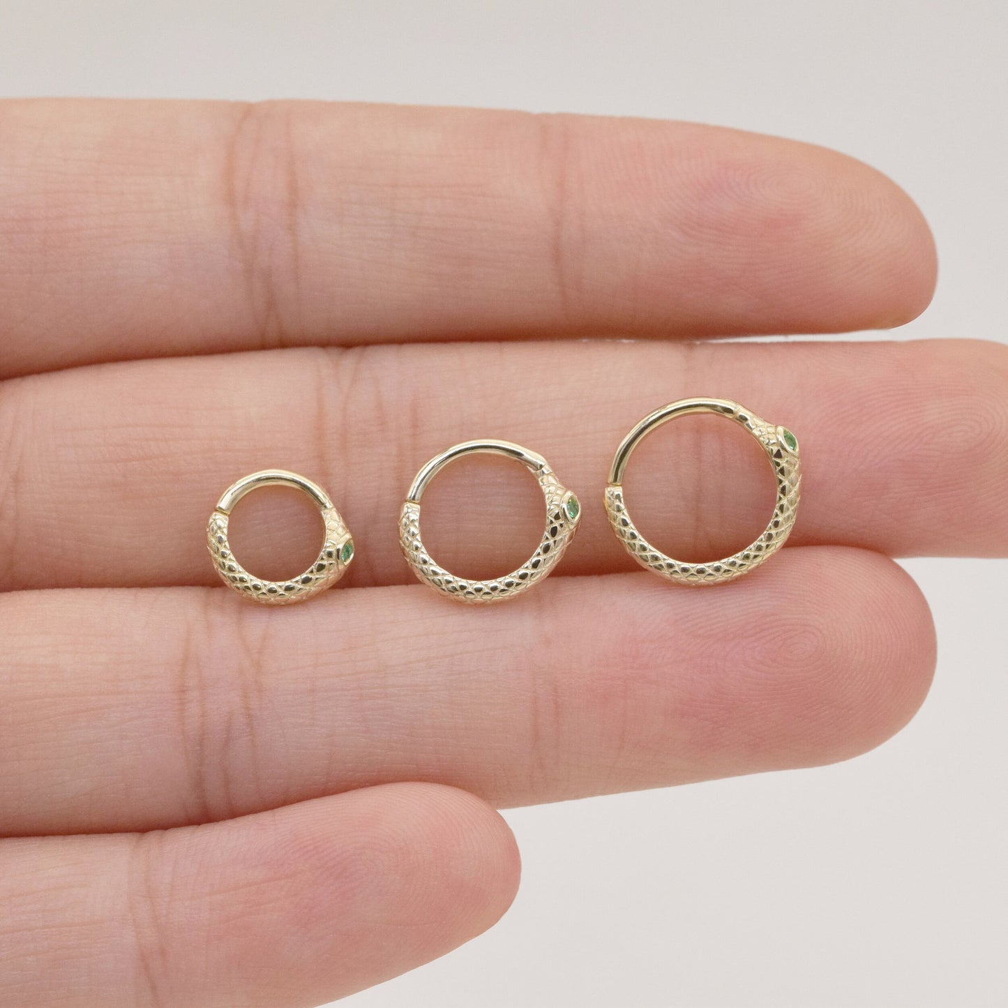 14K Solid Gold Snake Septum Helix Tragus Emerald Hoop