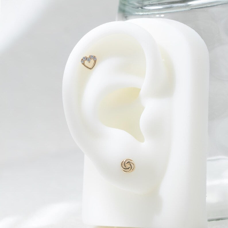 14K Gold Heart Rose Flat Back Studs