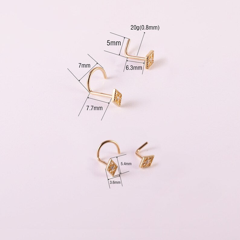 14K Solid Gold Rhombus Twist Nose Stud