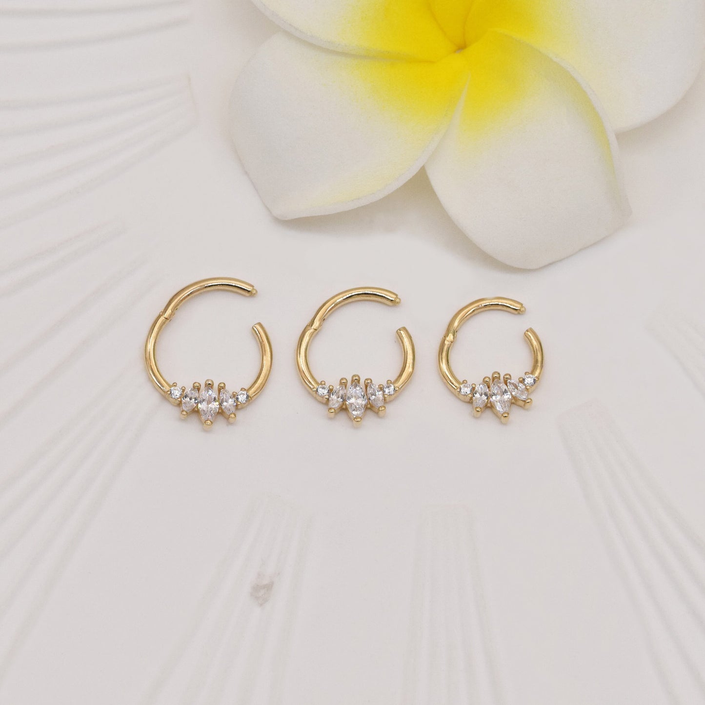14K Solid Gold Marquise Septum Daith Tragus Helix Cartilage Earring 16G