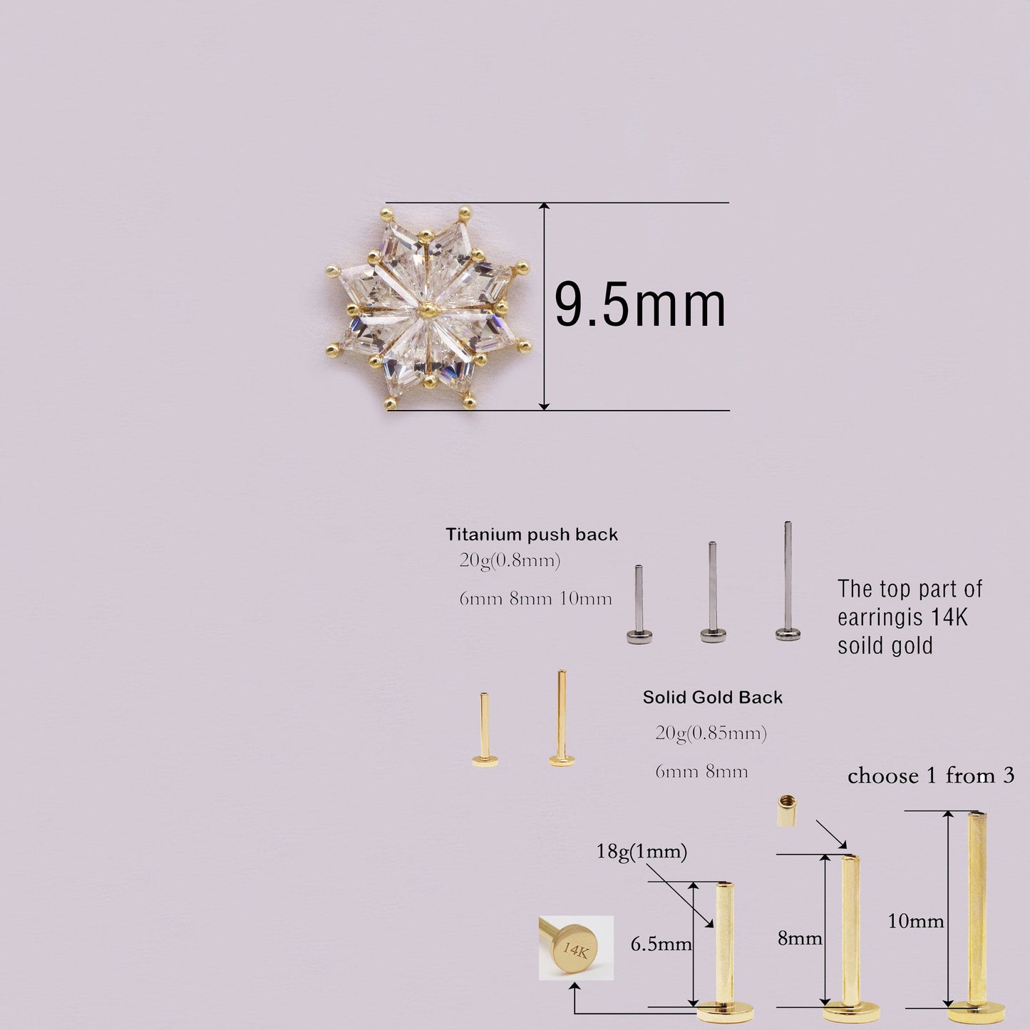 14K Solid Gold Starburst Cartilage Earring