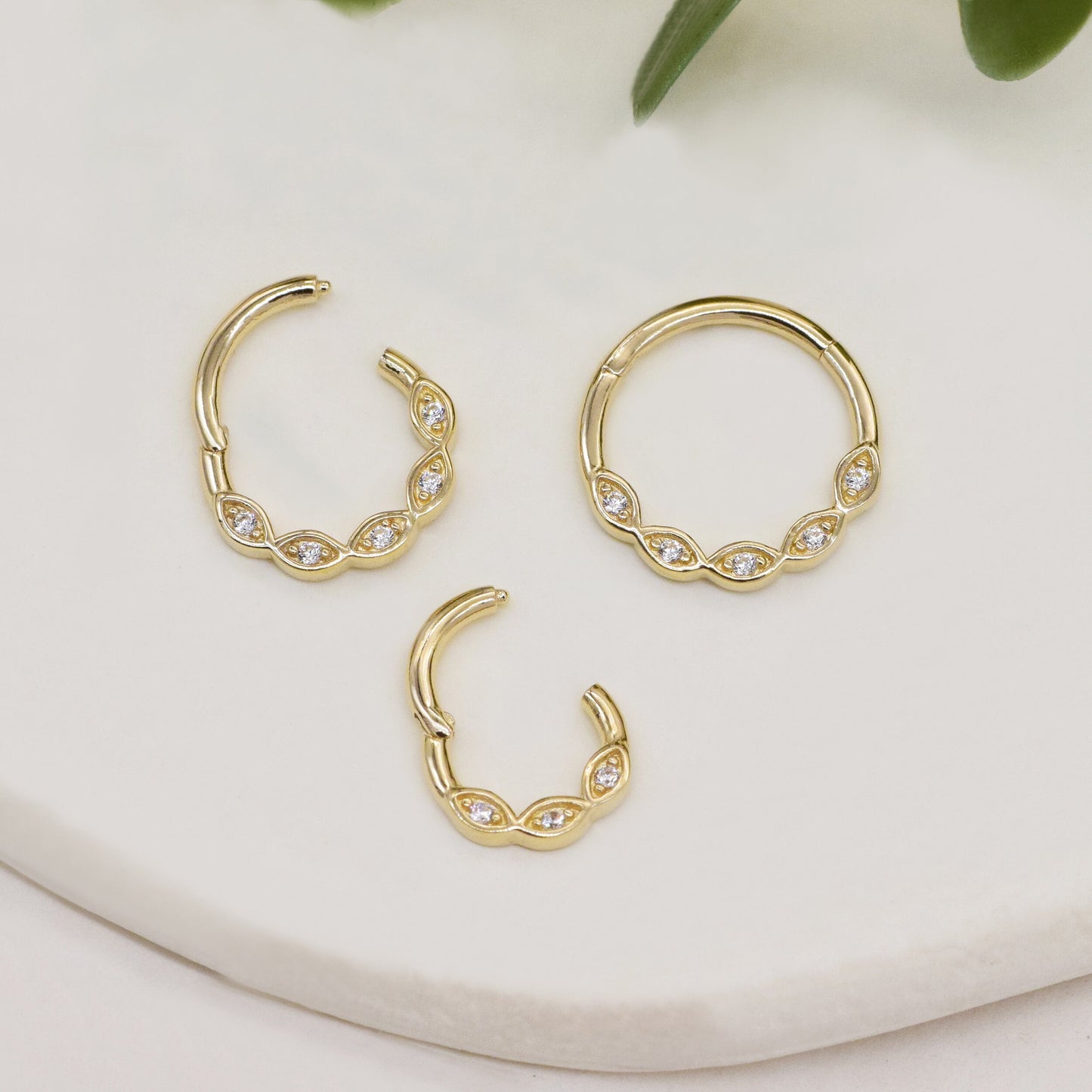 14K Solid Gold Evil Eye Hoop Septum Cartilage Nose Piercing 18G