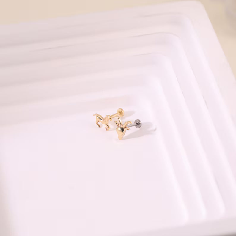 14K Gold Horse Earring for Piercings