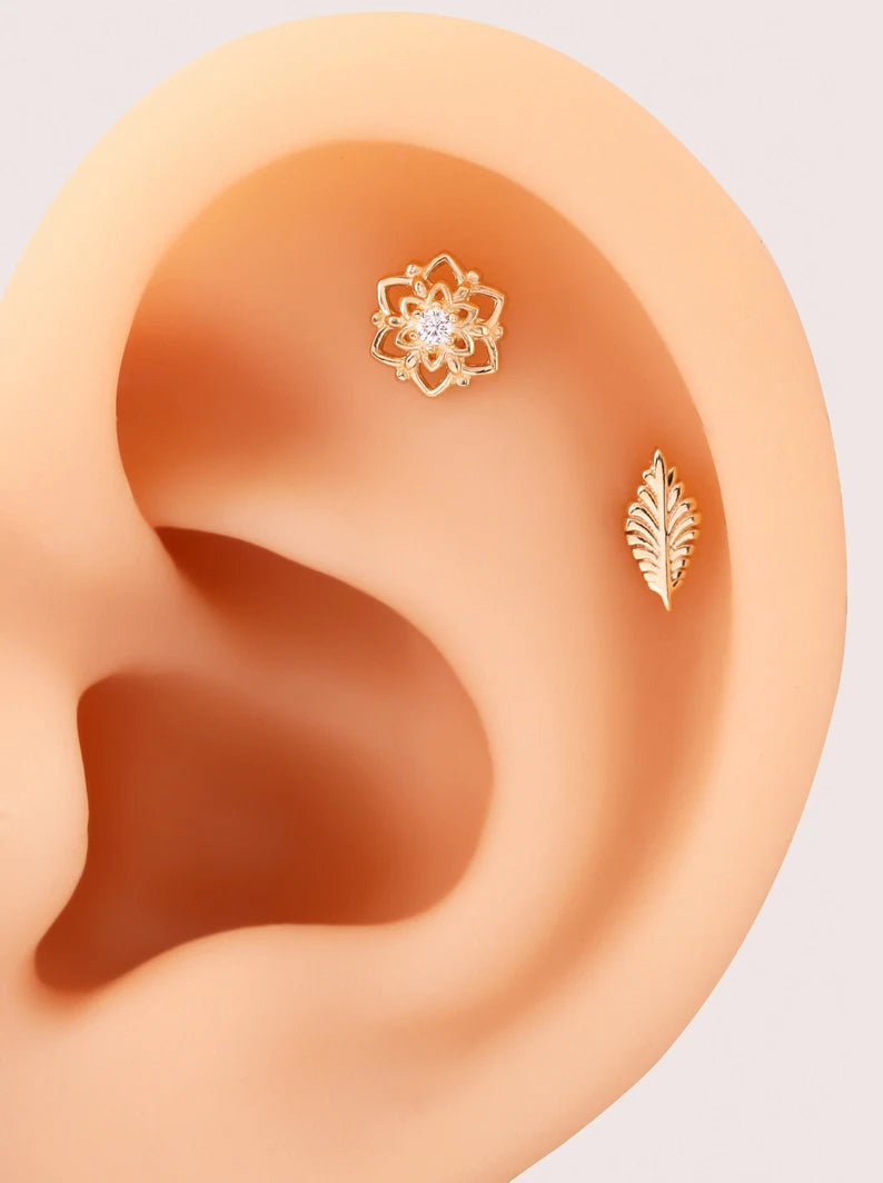 14K Gold Mandala Helix Stud Earring