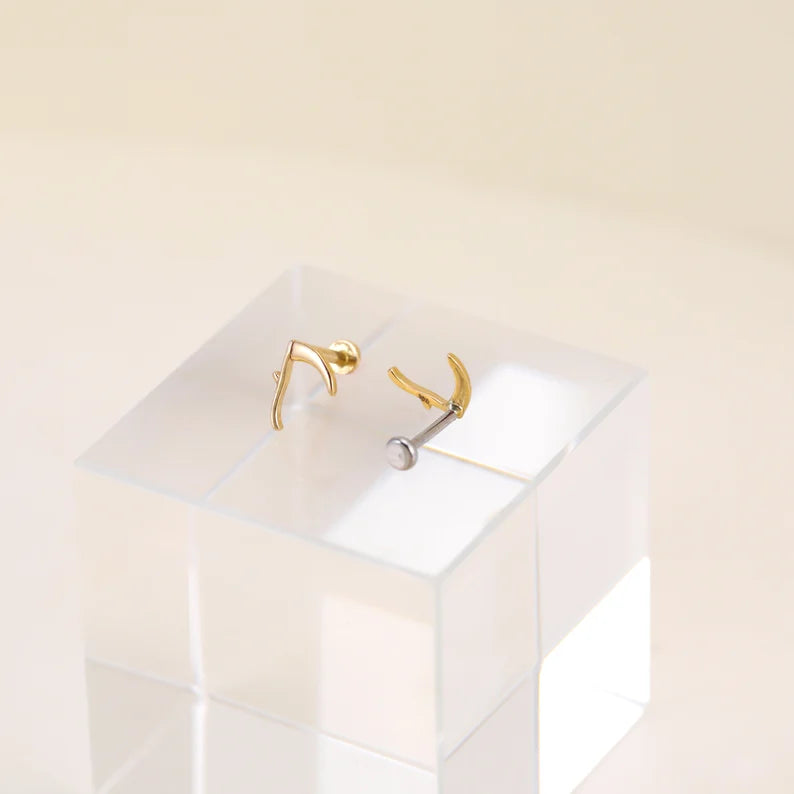 14k Solid Gold Curved Scythe Sickle Cartilage Stud