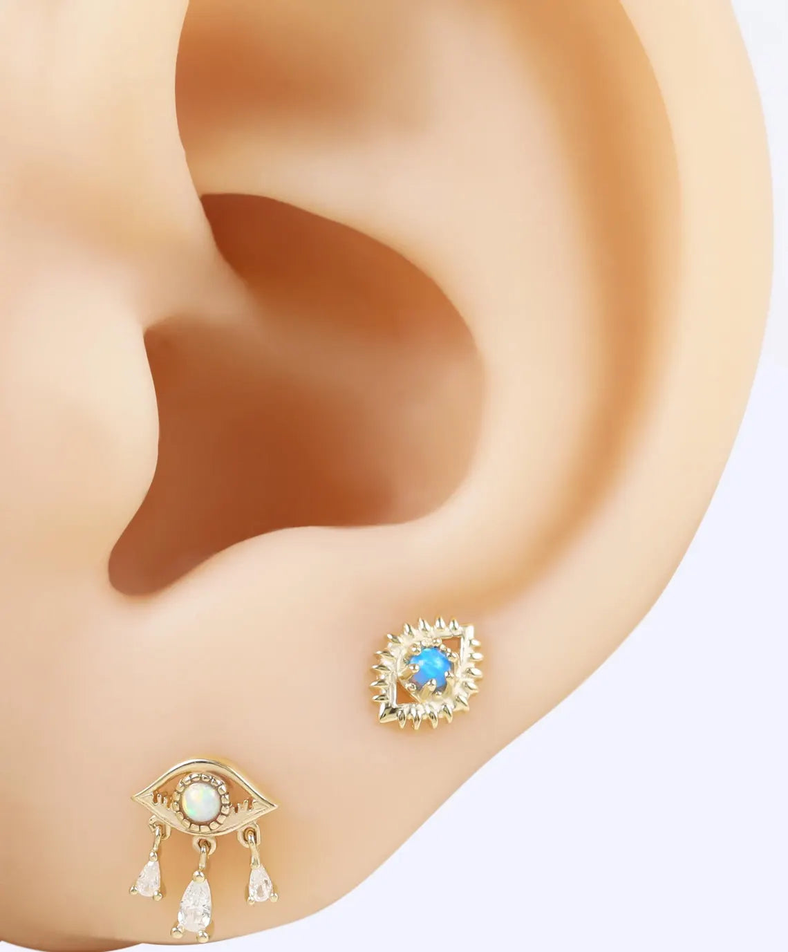 14K Gold Opal Evil Eye Stud