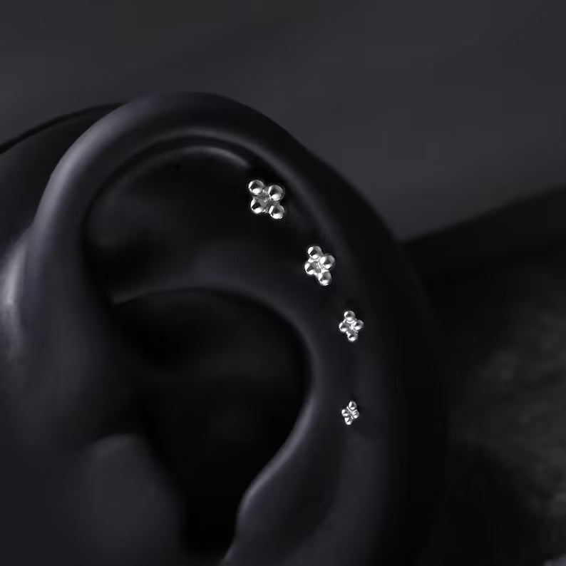 14K White Gold Four Bead Stud