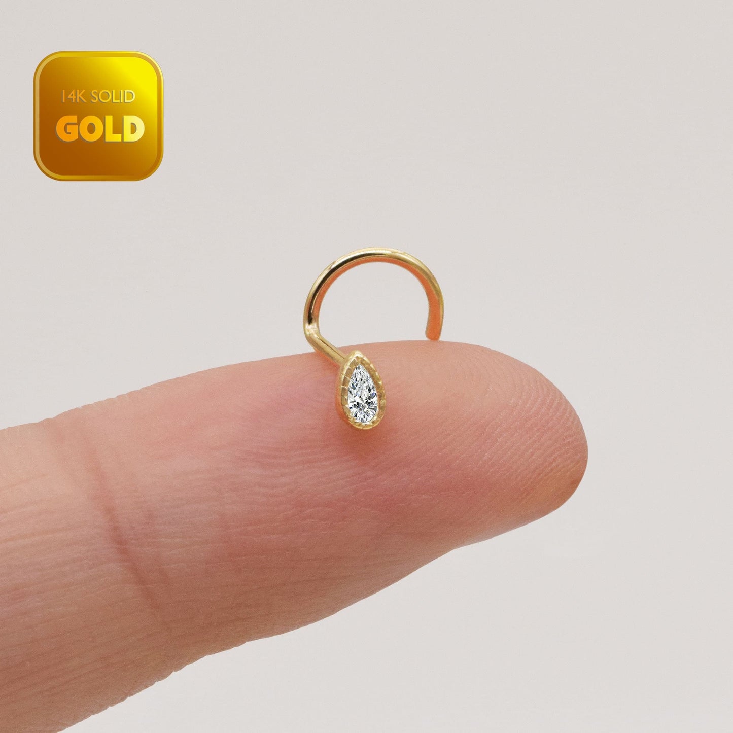 14K Solid Gold Tiny Teardrop Nose Ring 20g Dainty Screw Back Gift