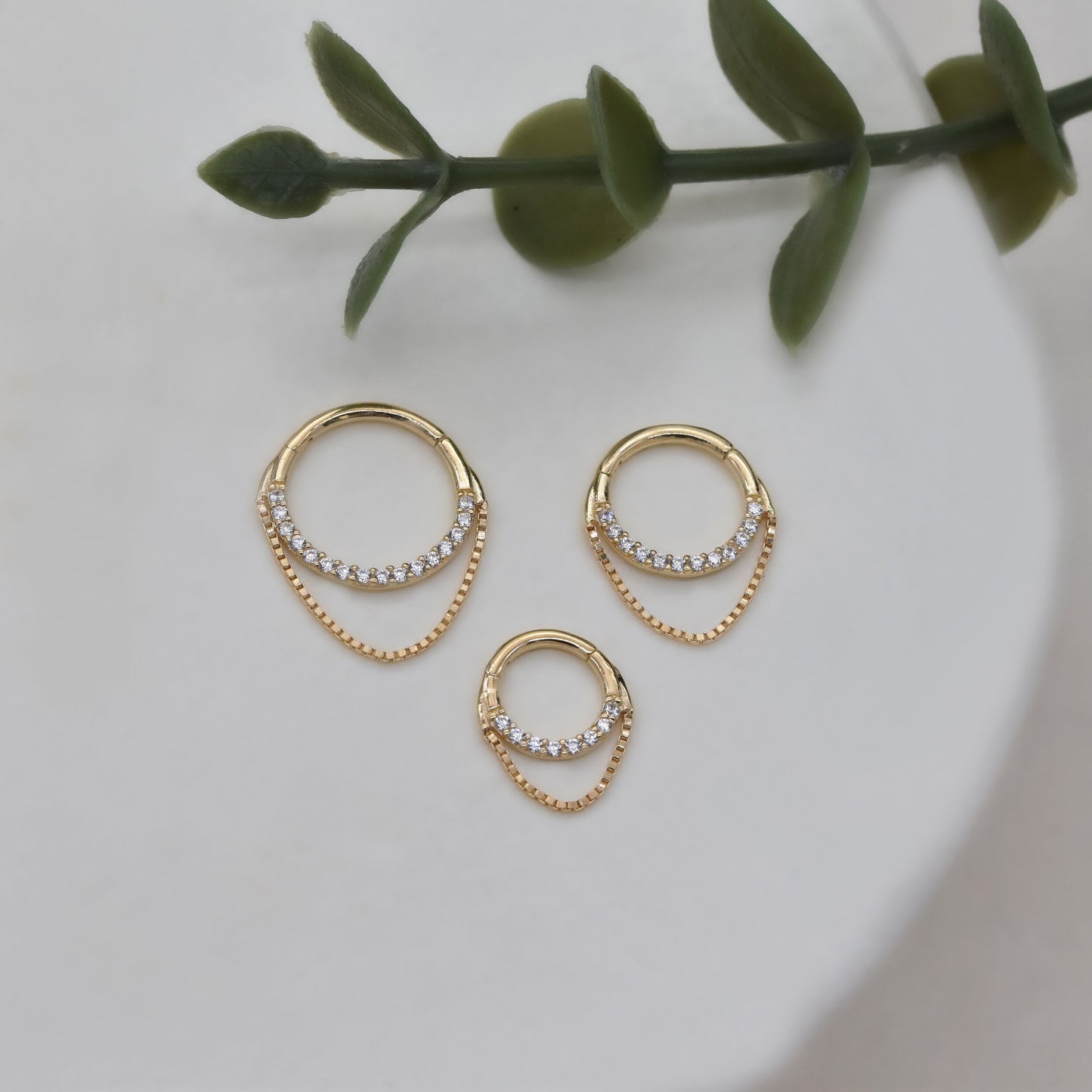14K Solid Gold Box Chain Hoop Earring with Dangle 16G