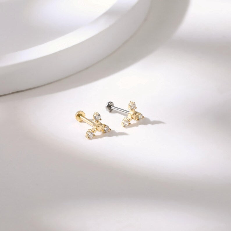 14K Gold Triangle Stud Minimalist Cartilage Earring