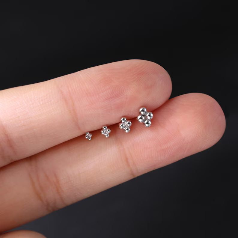 14K White Gold Four Bead Stud