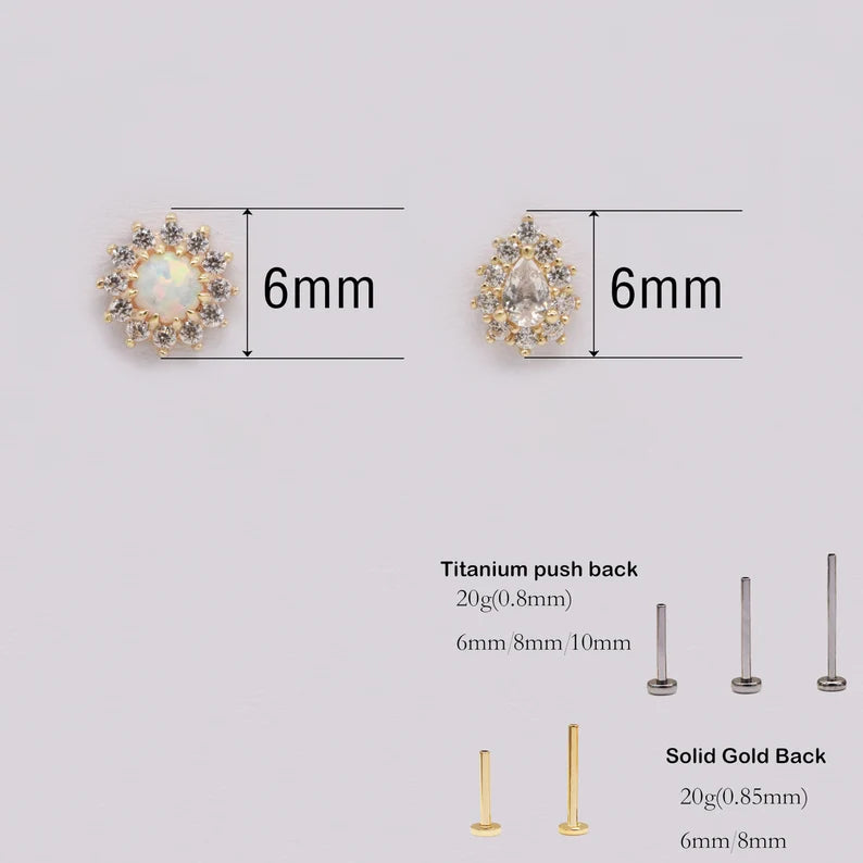 14K Gold Opal Sunflower Stud Cartilage Earring