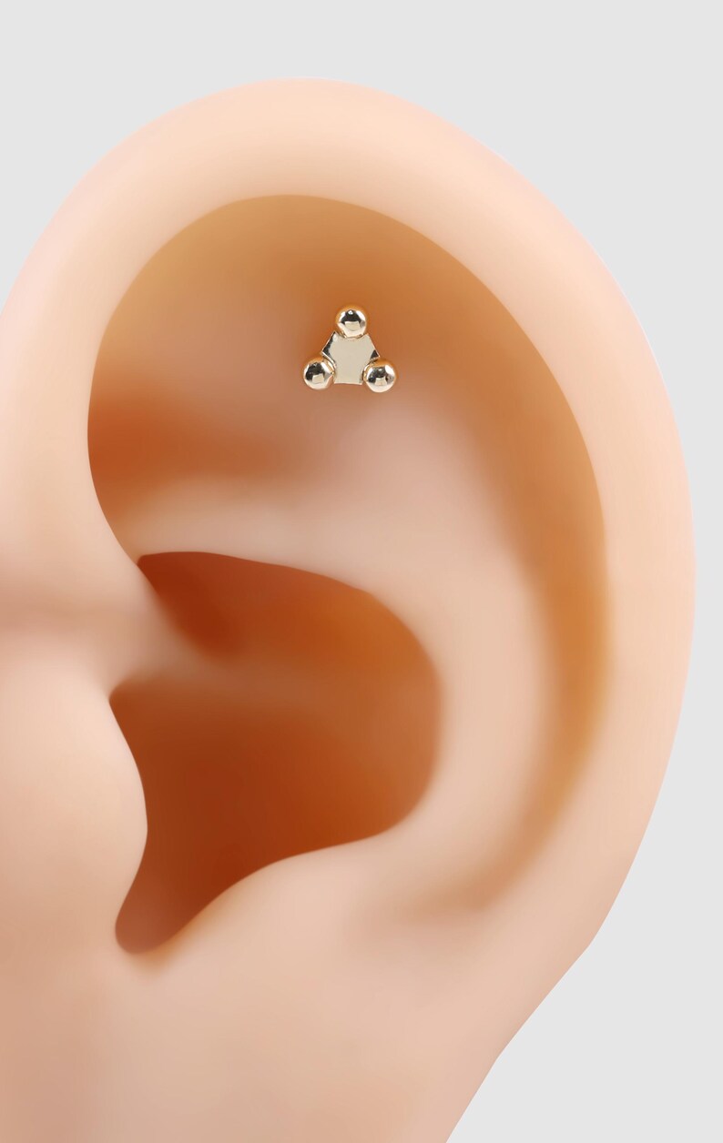 14K Solid Gold Triangle Helix Tragus Stud