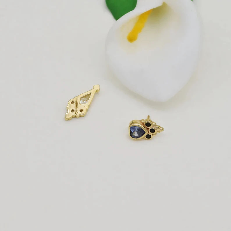 14K Gold Rhombic Tanzanite Cartilage Stud Earring – Flat Back