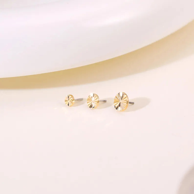 14K Solid Gold Whorl Disc Stud