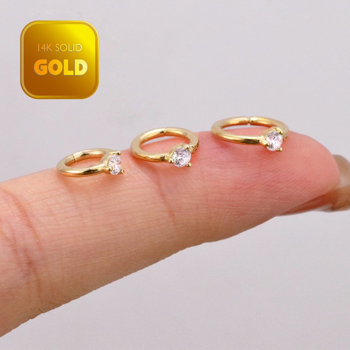 14K Solid Gold Tiny Cartilage Hoop Cubic Zirconia Huggie Earring